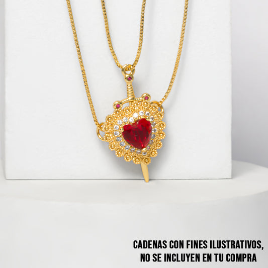 Dijes Para Pareja x 2 Piezas Corazón Espada Dorada Rodinado