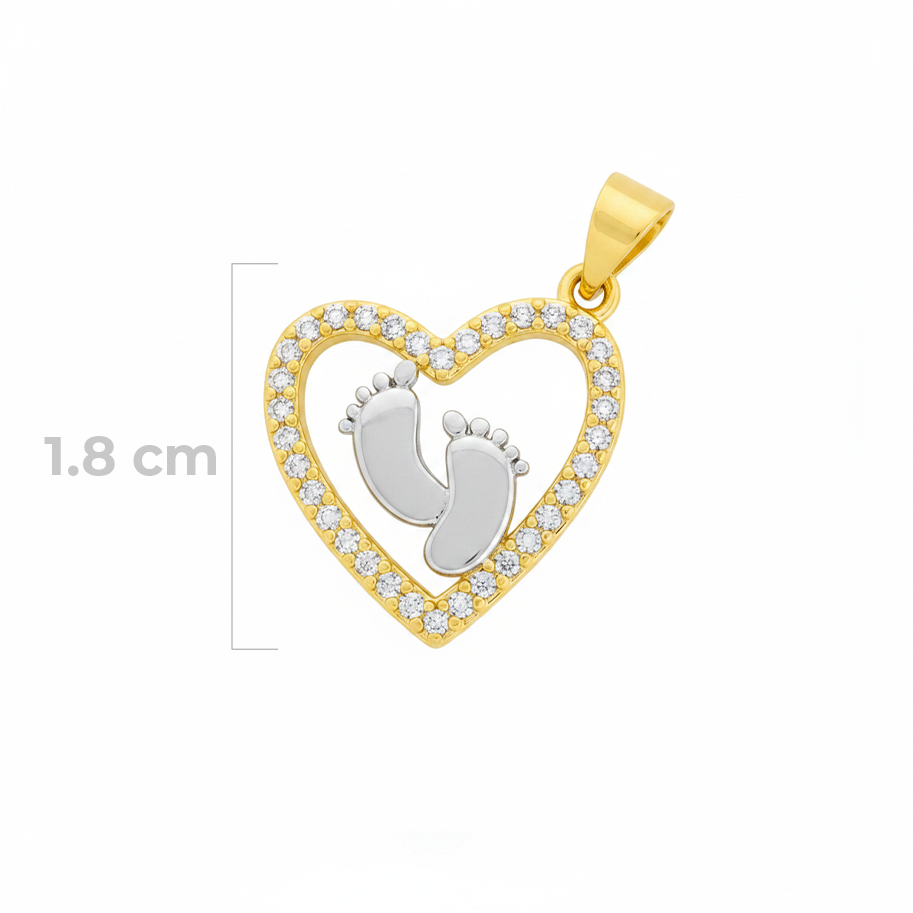 Dije Corazón Huella Bebe Bicolor Rodinado