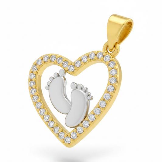 Dije Corazón Huella Bebe Bicolor Rodinado