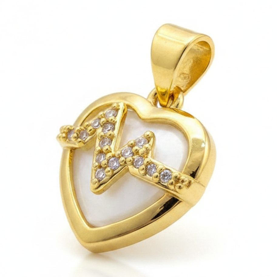 Dije Corazón Linea De Vida Piedra Blanca Dorado Rodinado
