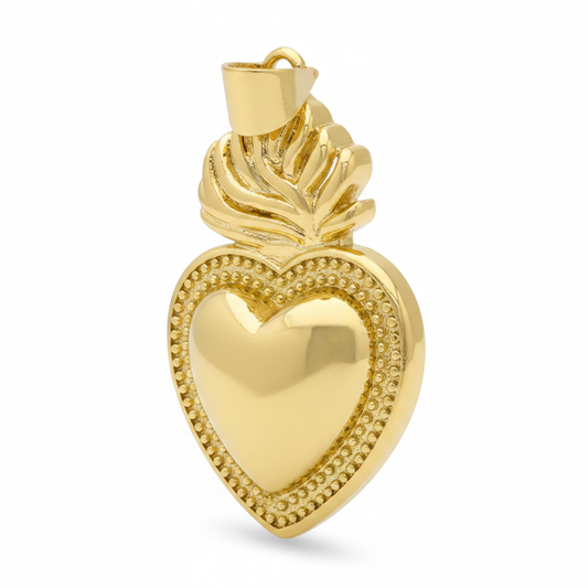 Dije Corazón Llamas Dorado Rodinado