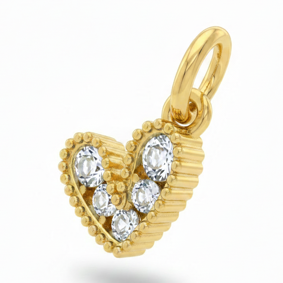 Dije Corazón Mini Collar Cristal Dorado Piedra Blanca Rodinado