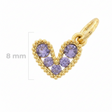 Dije Corazón Mini Collar Cristal Dorado Piedra Lila Rodinado
