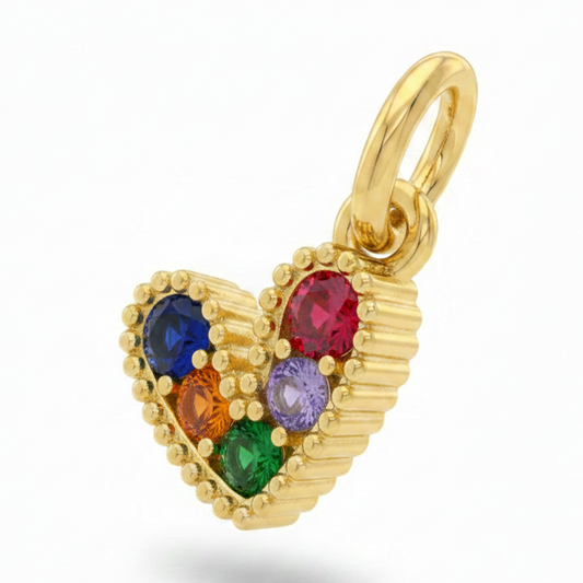 Dije Corazón Mini Collar Cristal Dorado Piedra Multicolor Rodinado