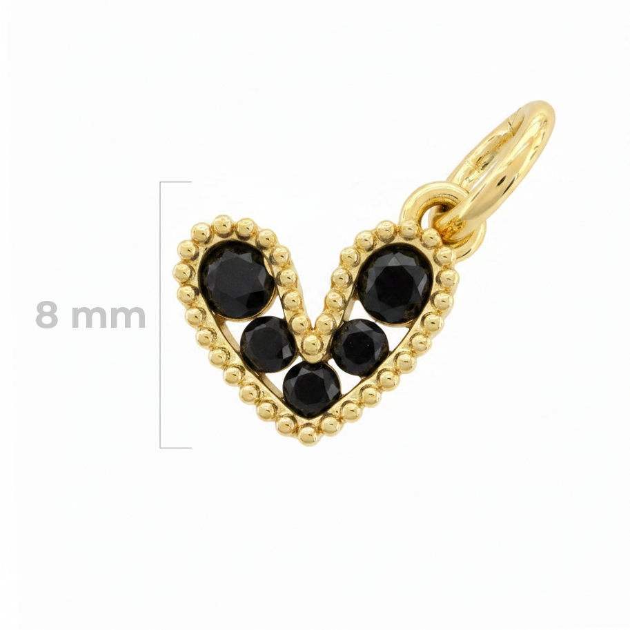 Dije Corazón Mini Collar Cristal Dorado Piedra Negra Rodinado