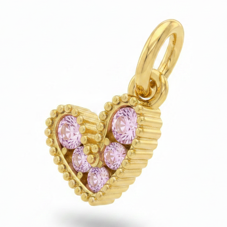 Dije Corazón Mini Collar Cristal Dorado Piedra Rosado Rodinado