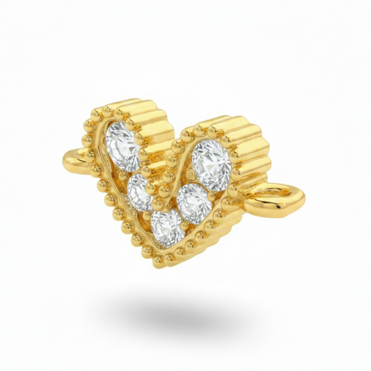 Dije Corazón Mini Pulsera Cristal Dorado Piedra Blanca Rodinado