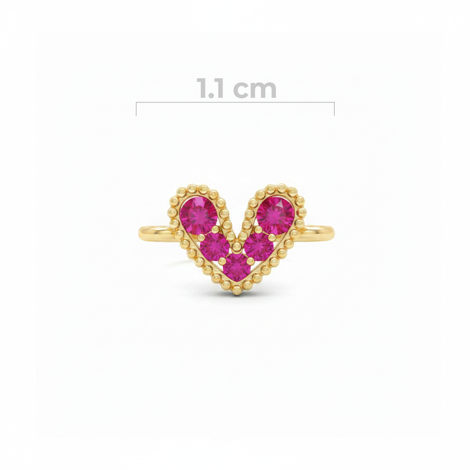 Dije Corazón Mini Pulsera Cristal Dorado Piedra Fucsia Rodinado