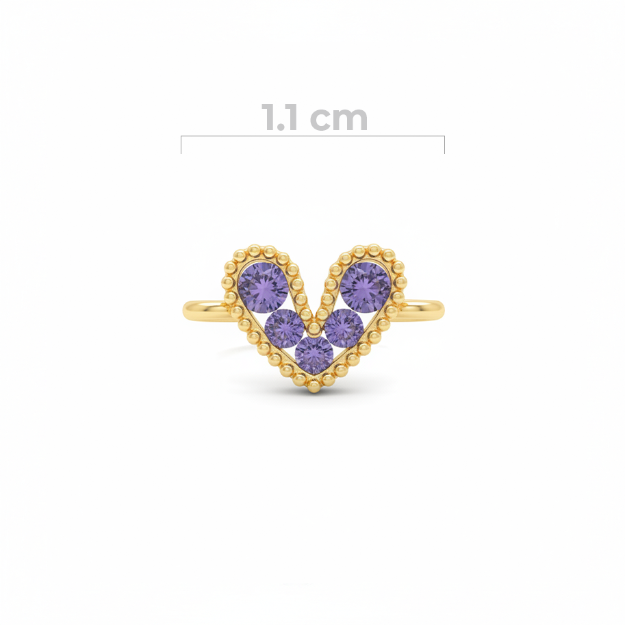 Dije Corazón Mini Pulsera Cristal Dorado Piedra Lila Rodinado