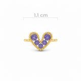 Dije Corazón Mini Pulsera Cristal Dorado Piedra Lila Rodinado