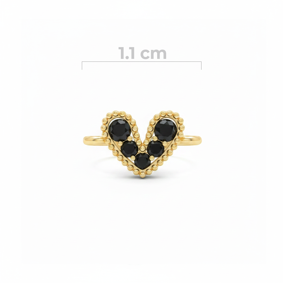 Dije Corazón Mini Pulsera Cristal Dorado Piedra Negra Rodinado