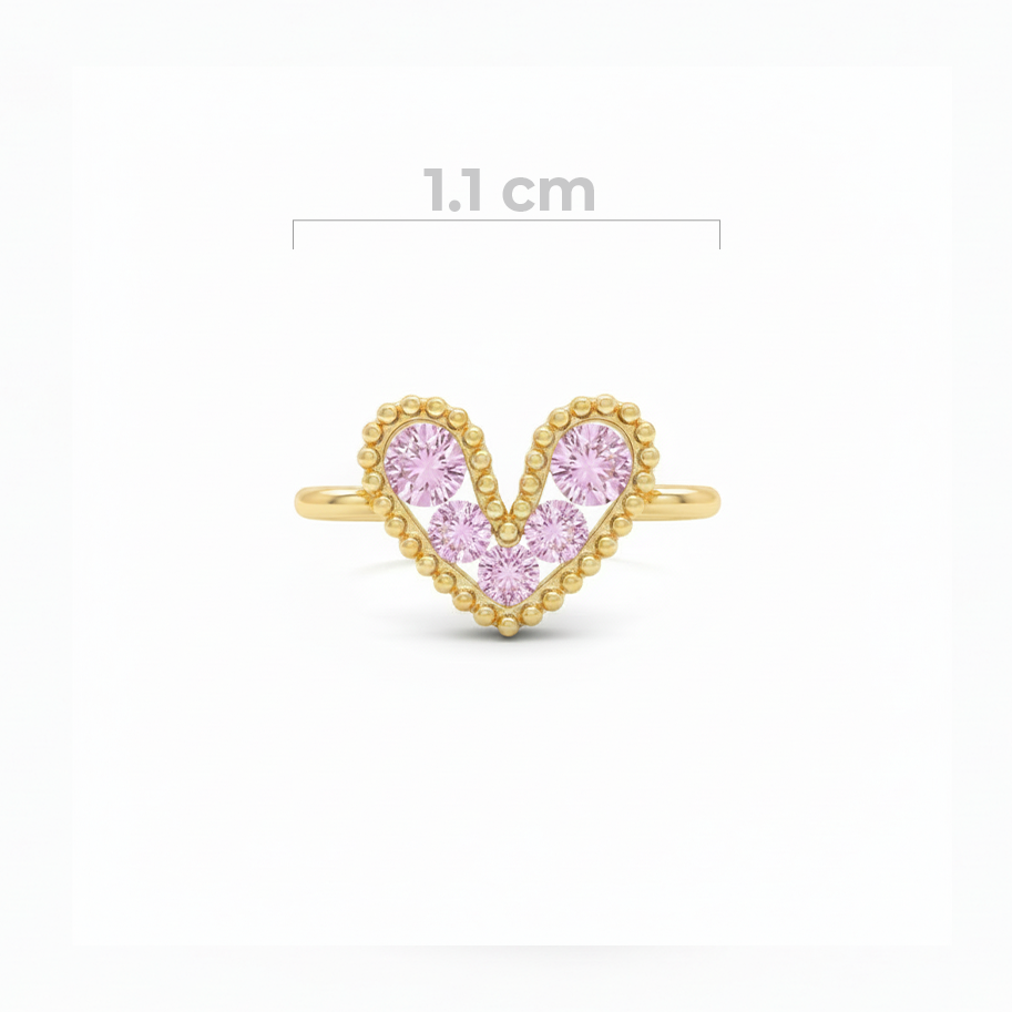 Dije Corazón Mini Pulsera Cristal Dorado Piedra Rosada Rodinado