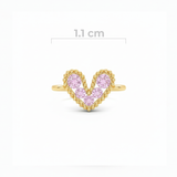 Dije Corazón Mini Pulsera Cristal Dorado Piedra Rosada Rodinado