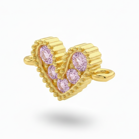 Dije Corazón Mini Pulsera Cristal Dorado Piedra Rosada Rodinado