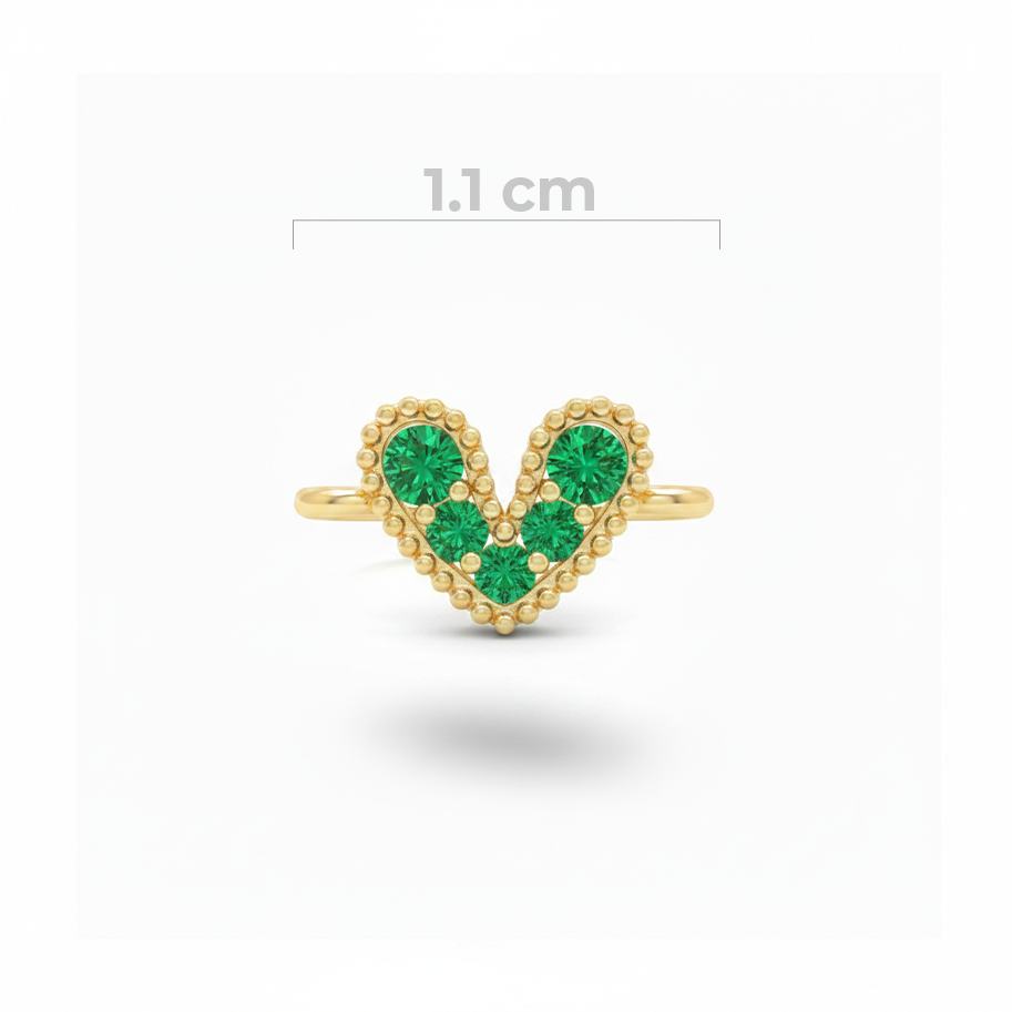 Dije Corazón Mini Pulsera Cristal Dorado Piedra Verde Rodinado