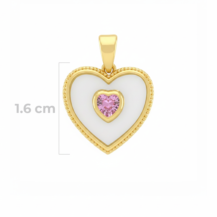 Dije Corazon Nacar Piedra Rosa Dorado Rodinado
