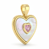 Dije Corazon Nacar Piedra Rosa Dorado Rodinado
