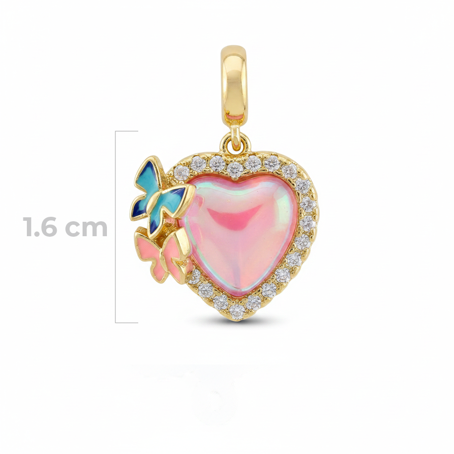 Dije Corazón Piedra Rosada Mariposa