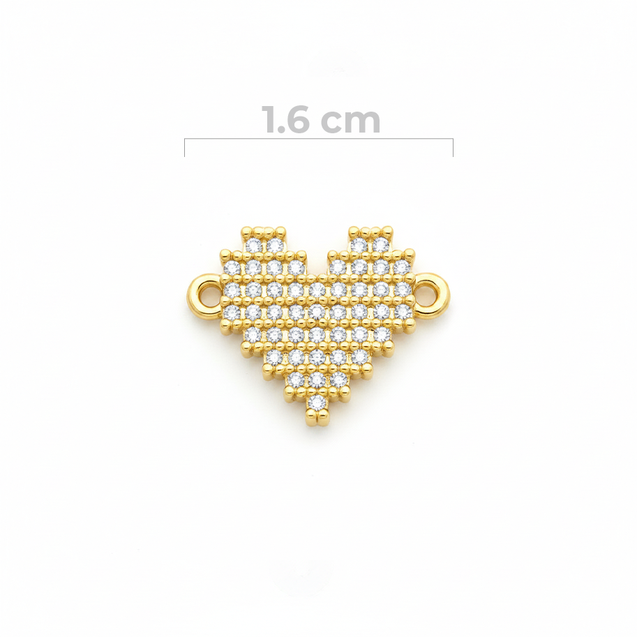 Dije Corazón Pixelado Pulsera Dorado Rodinado