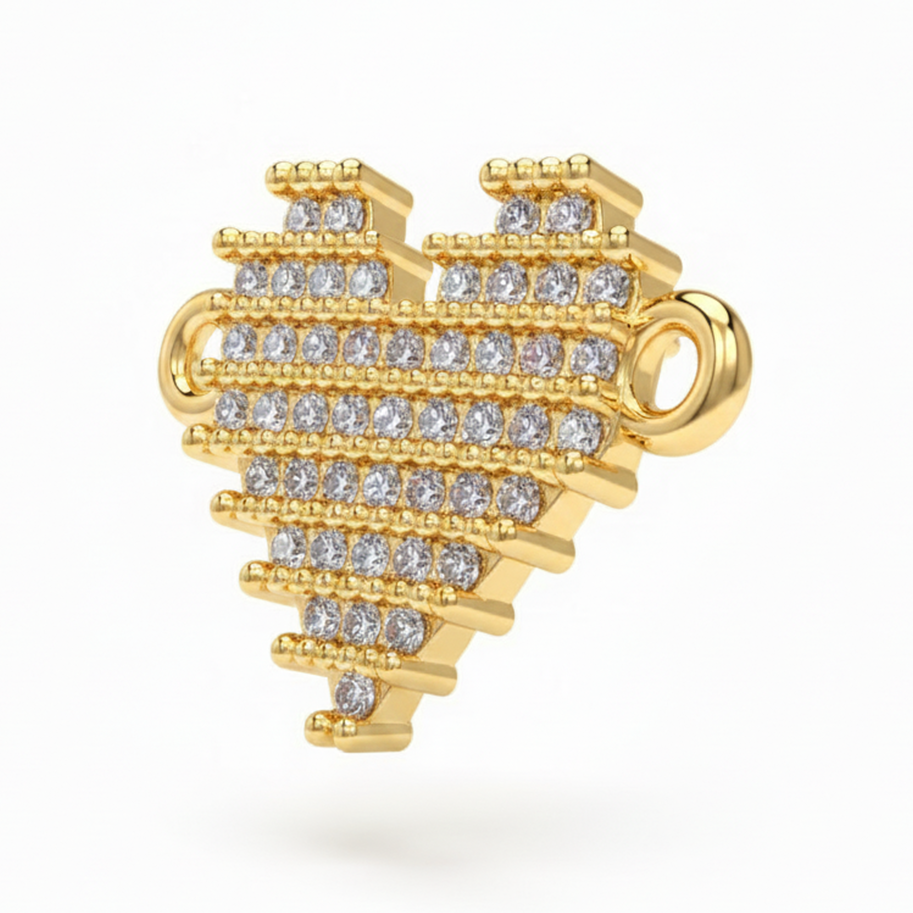 Dije Corazón Pixelado Pulsera Dorado Rodinado