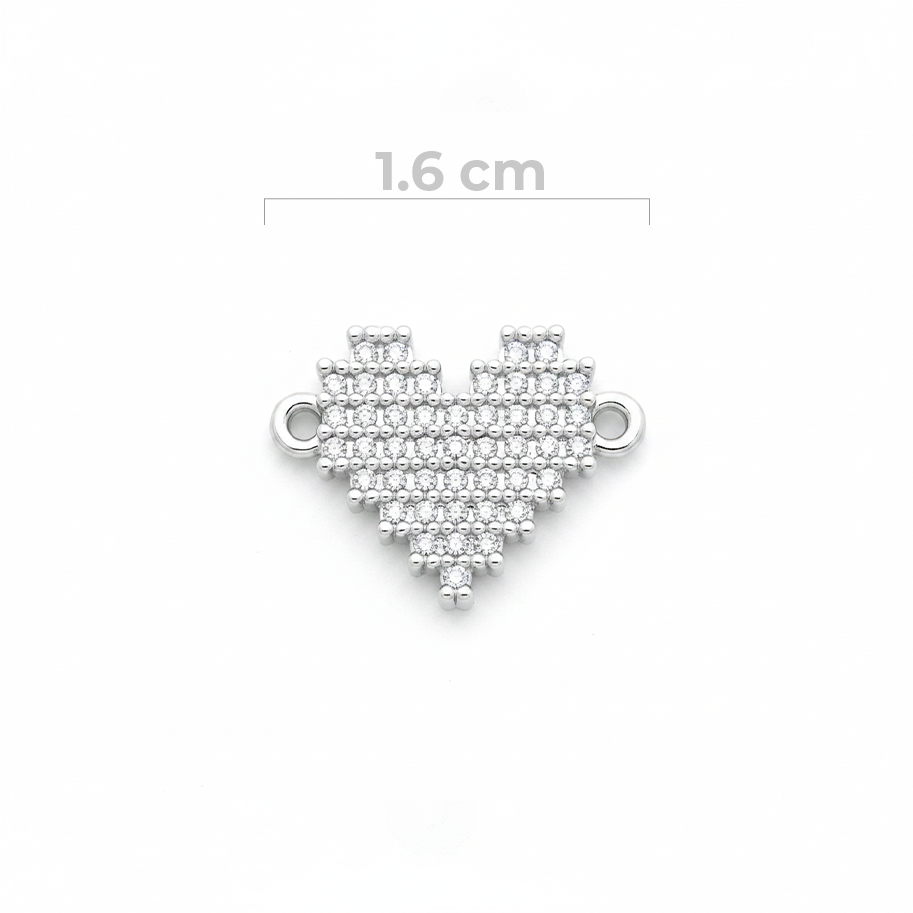 Dije Corazón Pixelado Pulsera Plateado Rodinado