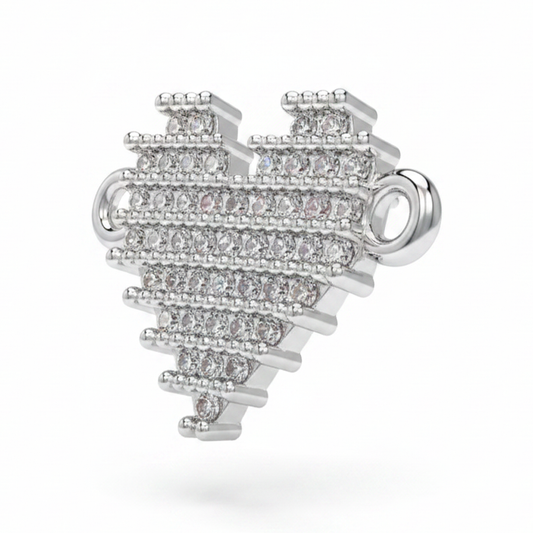 Dije Corazón Pixelado Pulsera Plateado Rodinado