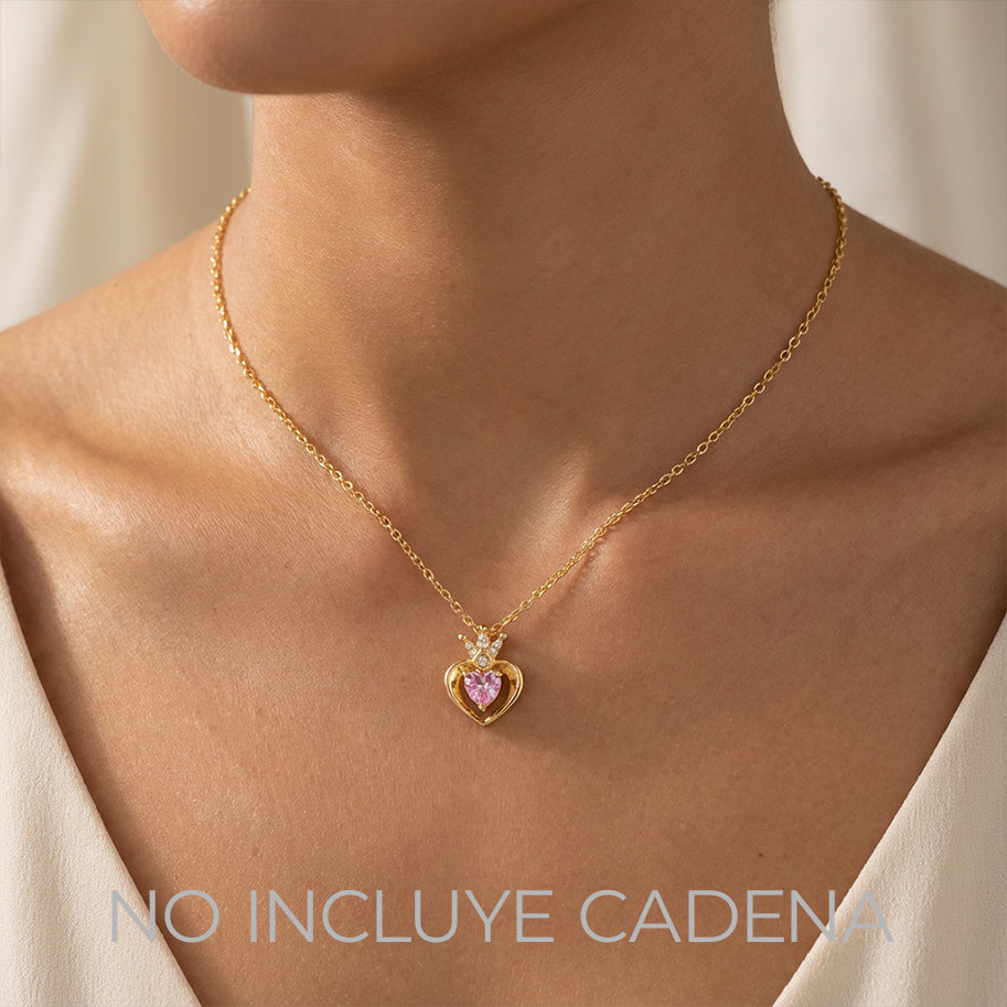 Dije Corazón Queen Piedra Rosada Dorado Rodinado