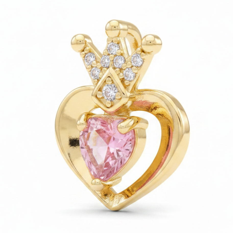 Dije Corazón Queen Piedra Rosada Dorado Rodinado