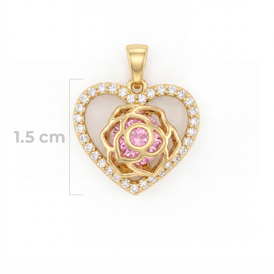 Dije Corazón Rosa Piedra Rosada Dorado Rodinado