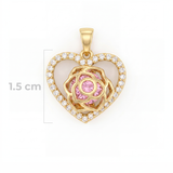 Dije Corazón Rosa Piedra Rosada Dorado Rodinado