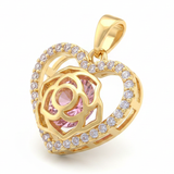 Dije Corazón Rosa Piedra Rosada Dorado Rodinado
