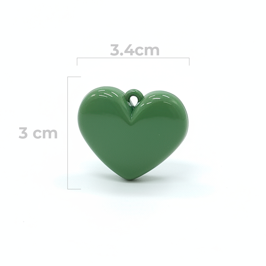 Dije Corazón Verde Militar Liso 3 Cm Acrílico