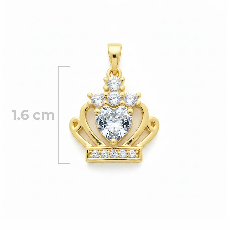 Dije Corona Reina Corazón Piedra Blanca Dorado Rodinado