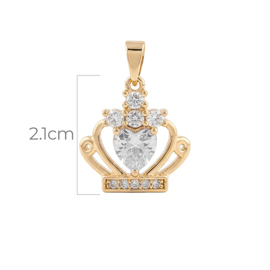 Dije Corona Reina Corazón Piedra Blanca Dorado Rodinado