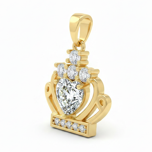Dije Corona Reina Corazón Piedra Blanca Dorado Rodinado