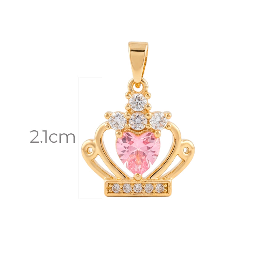 Dije Corona Reina Corazón Piedra Rosada Dorado Rodinado