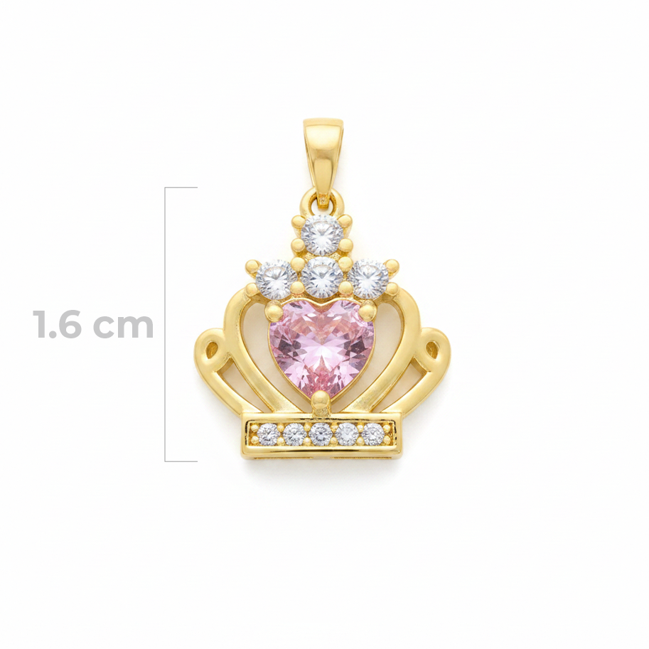 Dije Corona Reina Corazón Piedra Rosada Dorado Rodinado