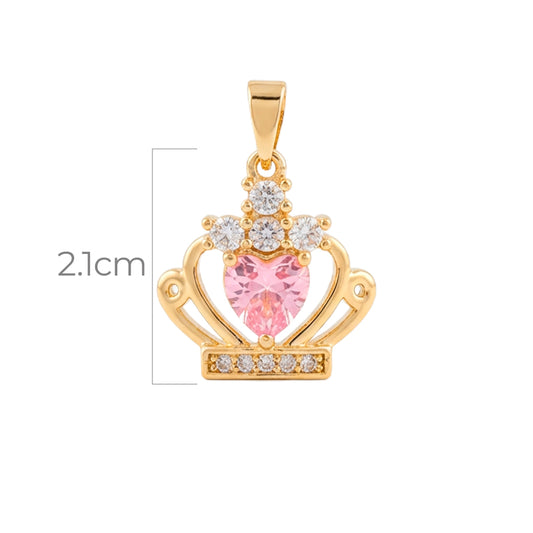 Dije Corona Reina Corazón Piedra Rosada Dorado Rodinado
