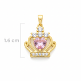 Dije Corona Reina Corazón Piedra Rosada Dorado Rodinado