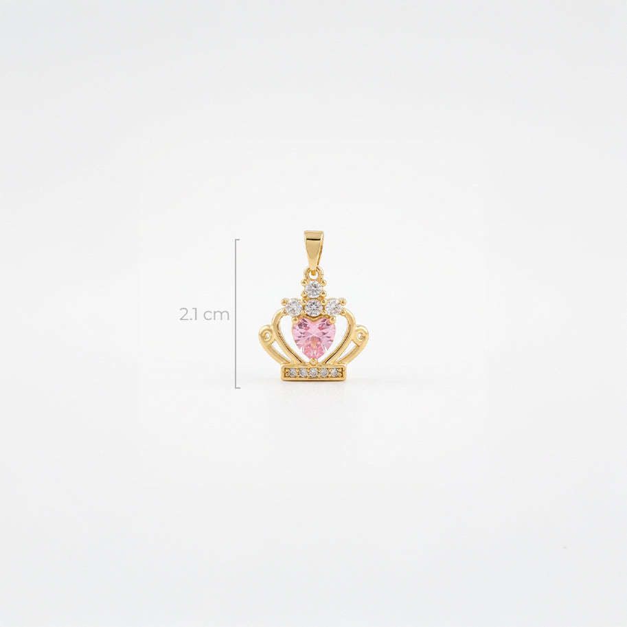 Dije Corona Reina Corazón Piedra Rosada Dorado Rodinado