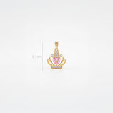 Dije Corona Reina Corazón Piedra Rosada Dorado Rodinado