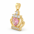 Dije Corona Reina Corazón Piedra Rosada Dorado Rodinado