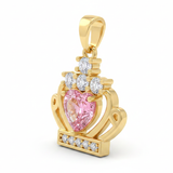 Dije Corona Reina Corazón Piedra Rosada Dorado Rodinado