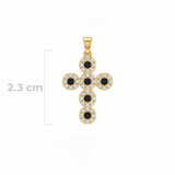 Dije Cruz Circones Piedras Negras Dorado Rodinado