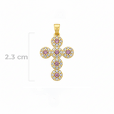 Dije Cruz Circones Piedras Rosadas Dorado Rodinado