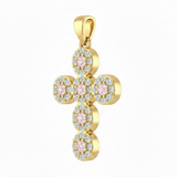 Dije Cruz Circones Piedras Rosadas Dorado Rodinado