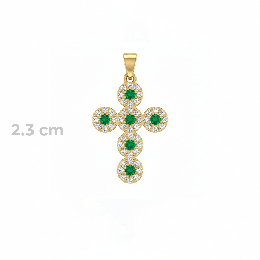 Dije Cruz Circones Piedras Verdes Dorado Rodinado