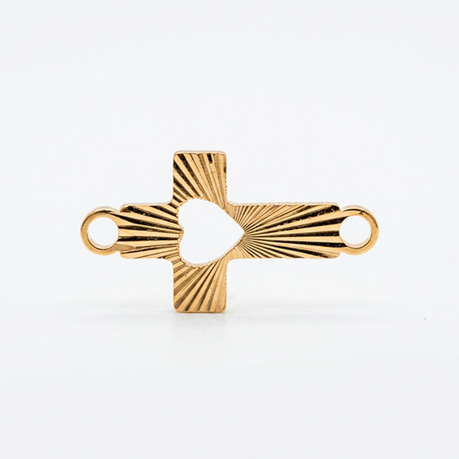 Dije Cruz Diamantada Corazón Para Pulsera Oro Laminado