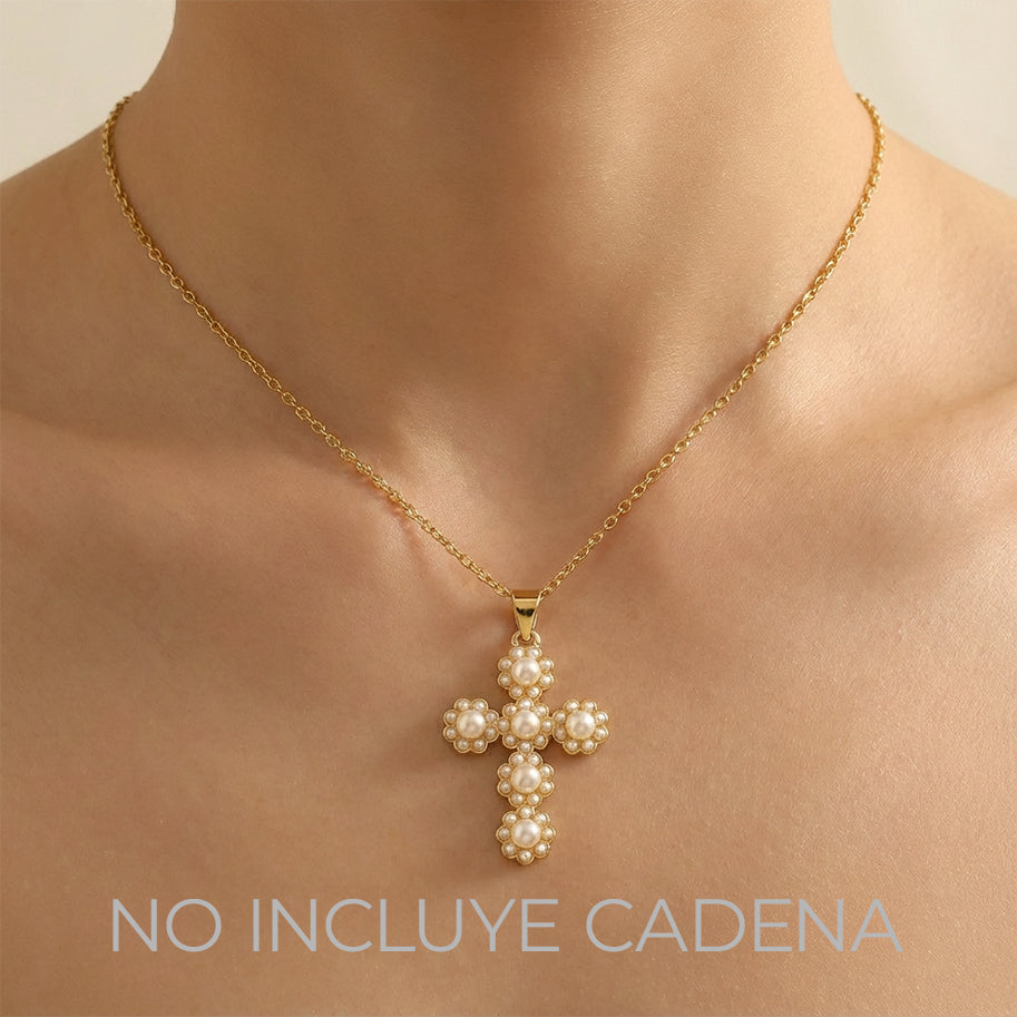 Dije Cruz Flor Perla Dorado Rodinado