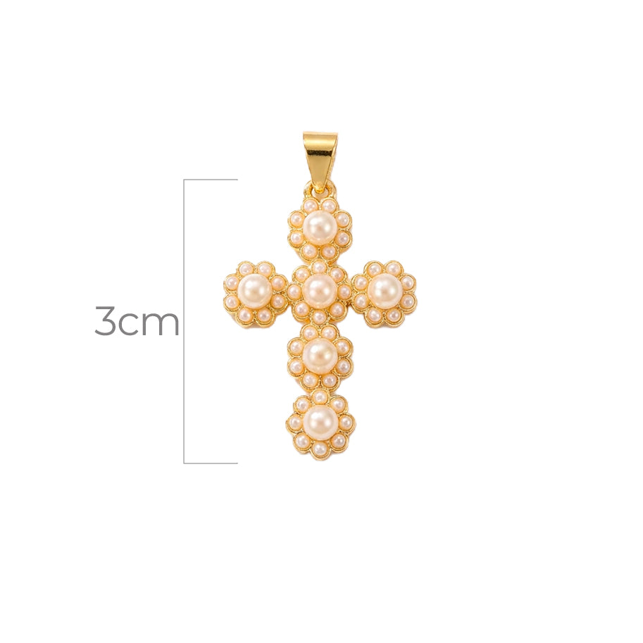 Dije Cruz Flor Perla Dorado Rodinado